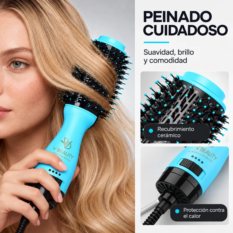 Cepillo secador celeste con recubrimiento cerámico