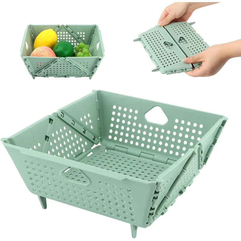 Canasta colador plegable verde con frutas