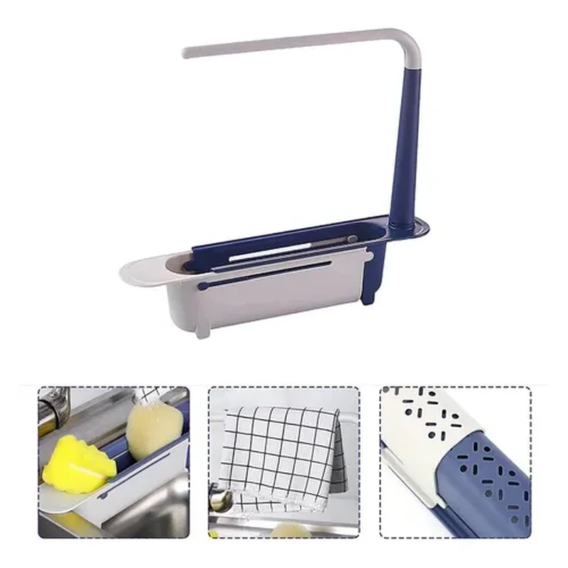 Escurridor extensible para pileta con lugar para esponja y repasador