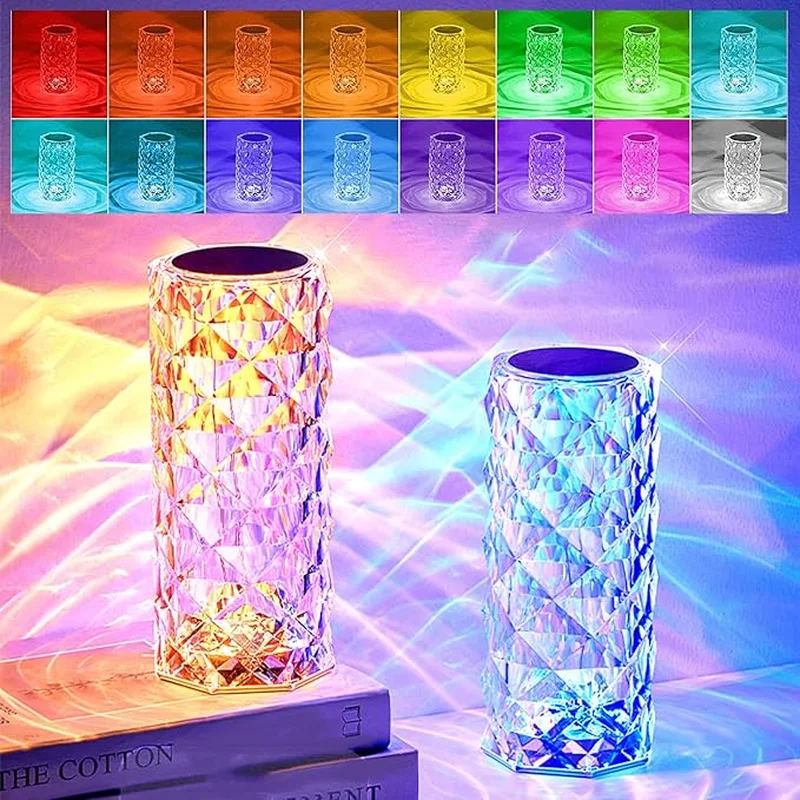 Lámpara de mesa con efecto cristal y luces de colores
