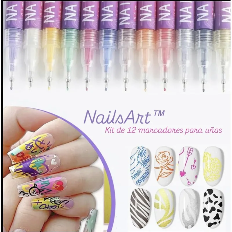 Kit de 12 marcadores de colores para pintar diseños en las uñas