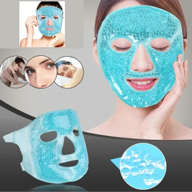 Máscara facial de gel celeste con bolitas