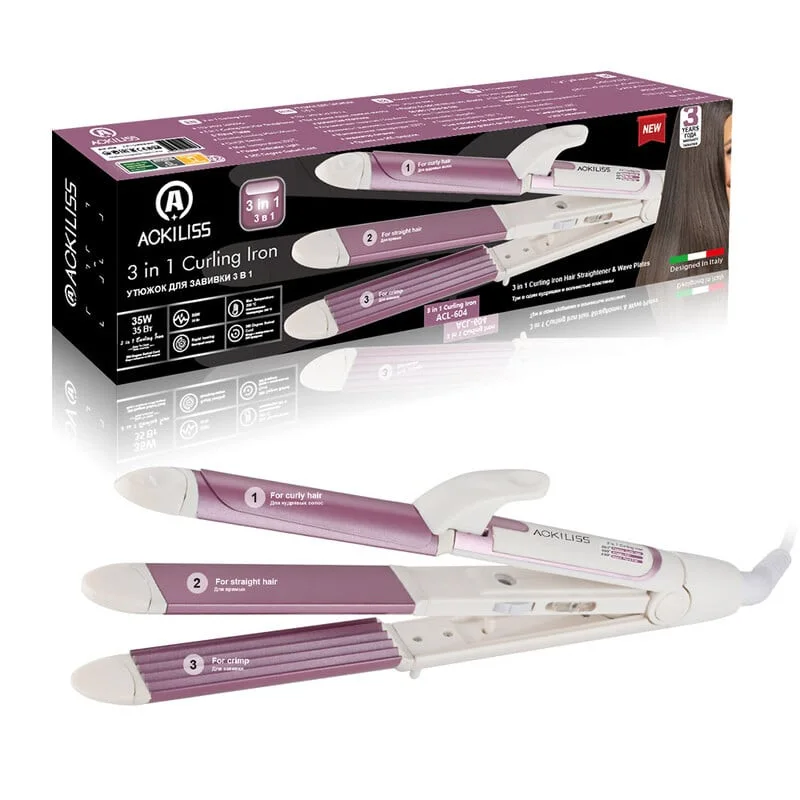 Set de plancha para el pelo con tres accesorios intercambiables