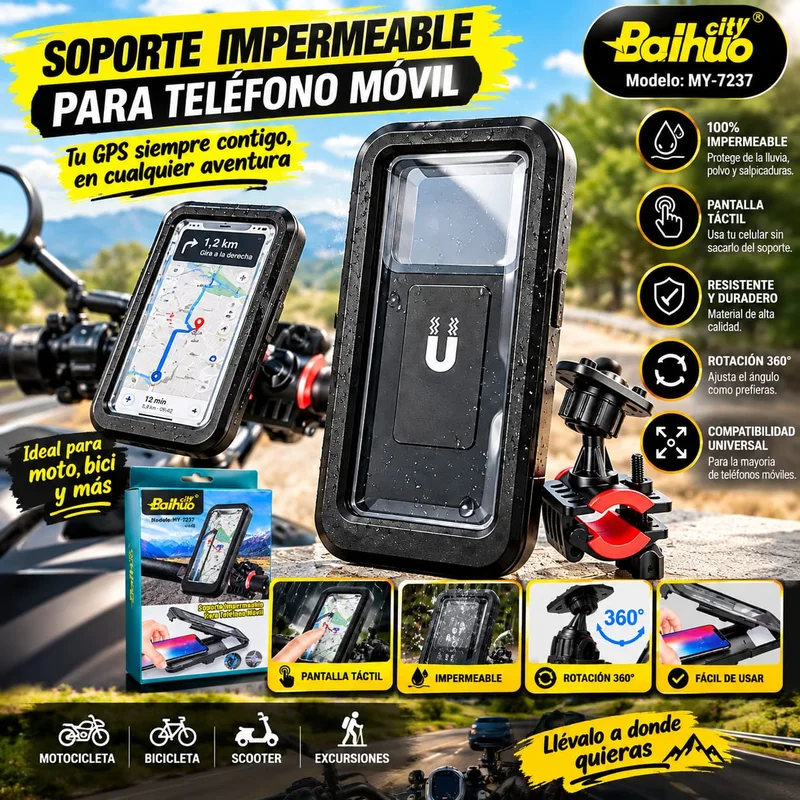 Soporte de celular impermeable con funda transparente para manubrio de moto y bicicleta